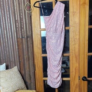 LOVE X DESIGNS Glamorous One-Shoulder Pink Sequin Dress, Size L